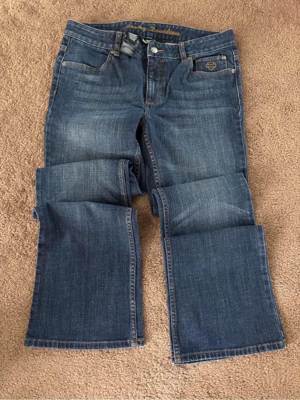 Harley-Davidson Women's Blue Boot Cut Jeans with Subtle Distressing